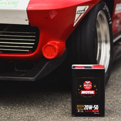 Motul Classic Performance 20W-50 2L beside a classic car