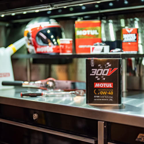 Motul 300V Competition 0W-40 2L in a performance workshop